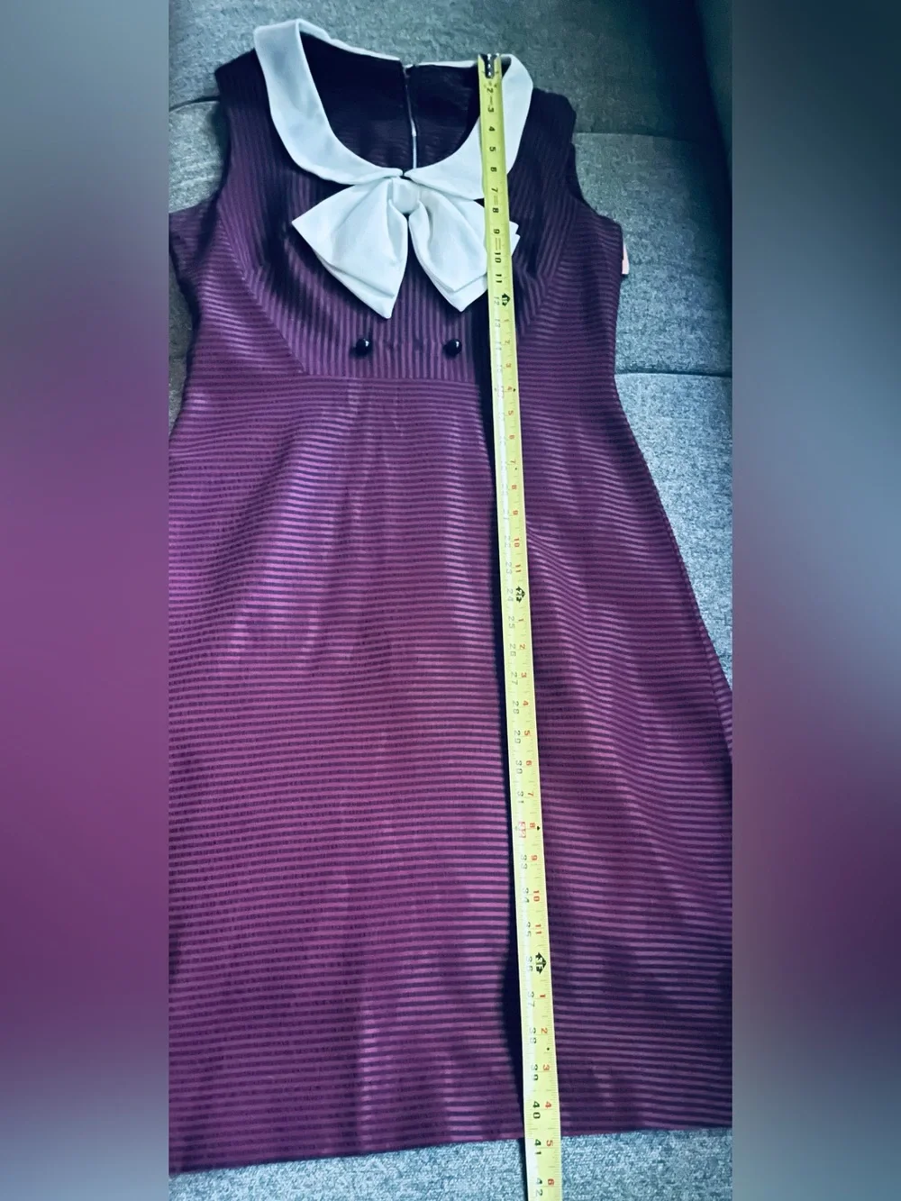 Vintage Two-Piece Purple Striped Suit with White Bow